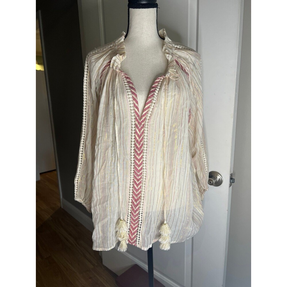 MISS JUNE PARIS M Striped Tasseled Long Sleeve High Low Tunic Top